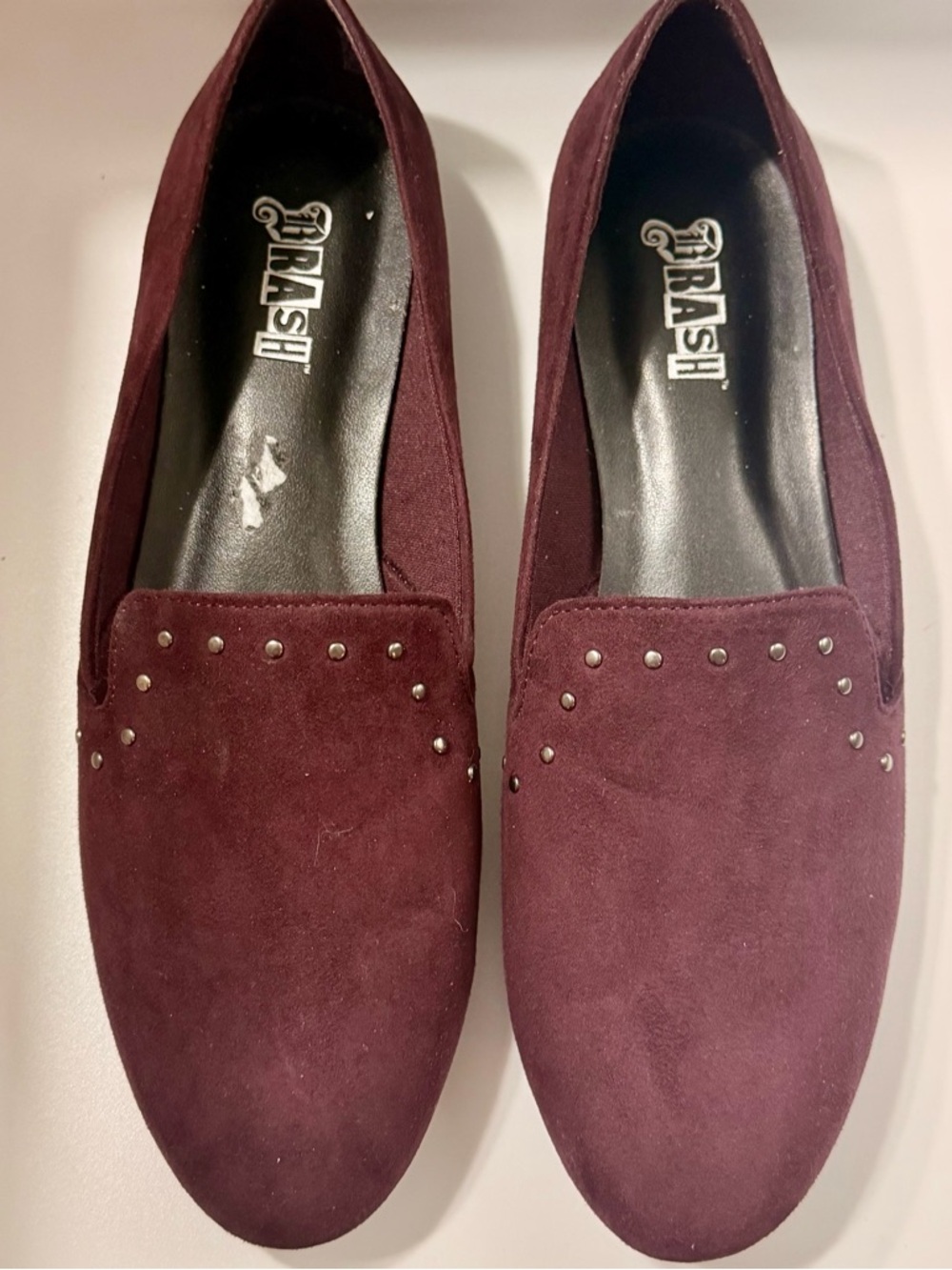 Burgundy Studded Suede Loafers
